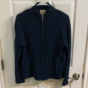 L.L. Bean Navy Cotton Cable Knit Full Zip Women’s Sweater Size Medium Cabincore